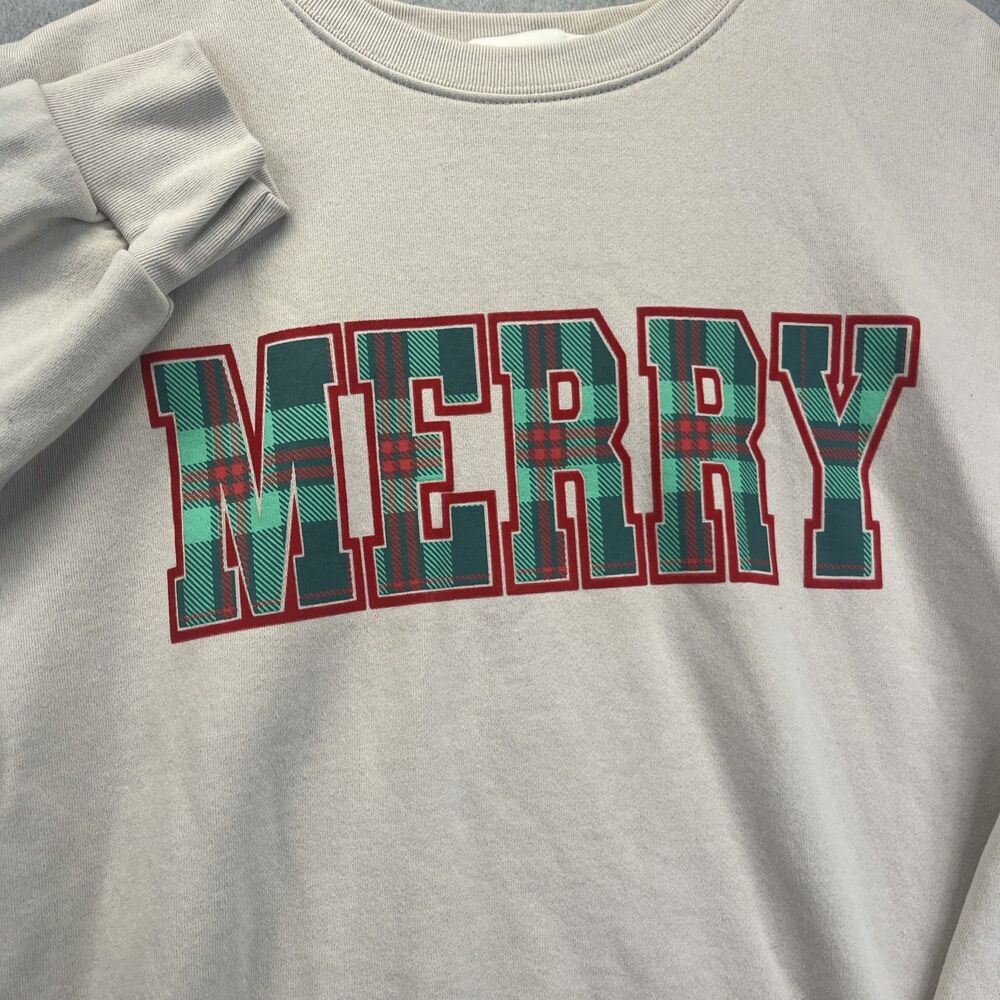 State of Mine Womens M Pullover Warm Holiday Sweatshirt Merry Plaid - Picture 4 of 11